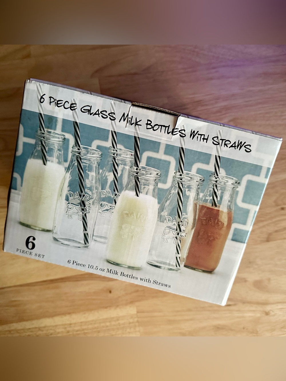 6-Piece Glass Milk Bottles with Straws - New
